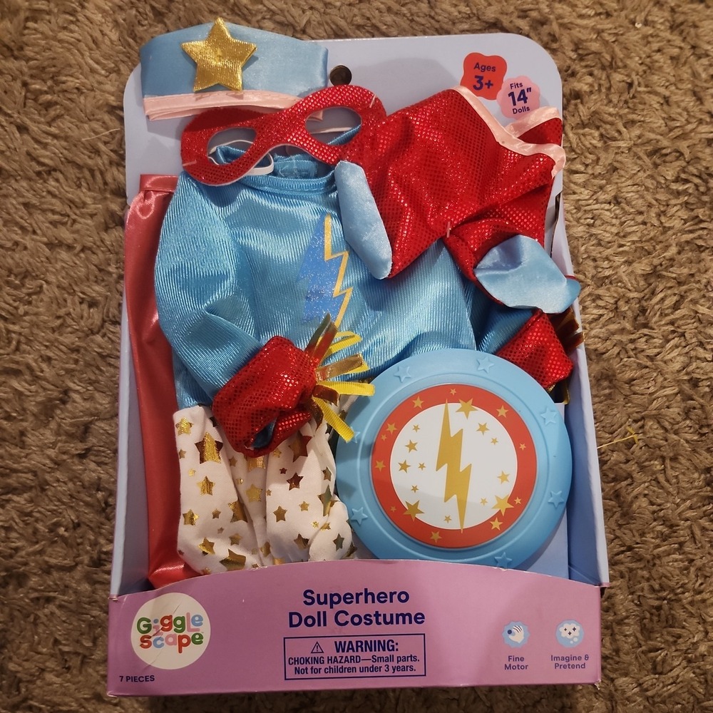 Gigglescape Baby Doll Superhero Costume 14 inch Fantasy Clothing Set For Age 3+